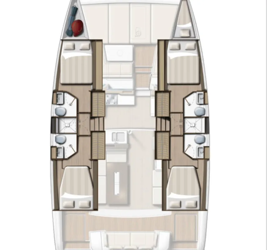 Floor plan of Tamboo, a Bali 4.2 catamaran at Central Abaco, Bahamas
