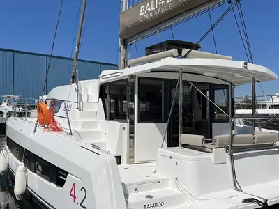 Exterior view of Tamboo, a Bali 4.2 catamaran at Central Abaco, Bahamas