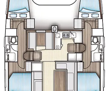 Floor plan of Krazadeen, a Nautitech 40 Open - 4 cab. catamaran at Ajaccio, France