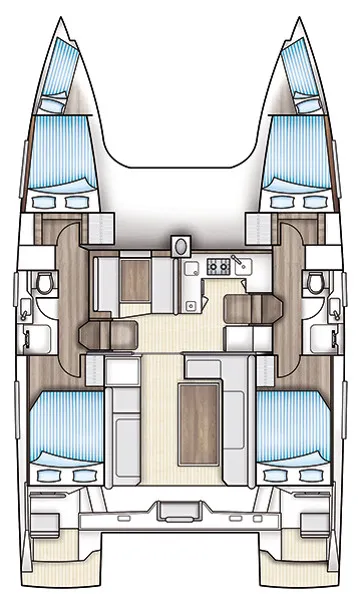 Floor plan of Krazadeen, a Nautitech 40 Open - 4 cab. catamaran at Ajaccio, France
