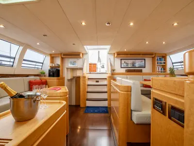 Salon of Lady 8, a CNB Bordeaux 95 sailboat at Svolvær, Norway