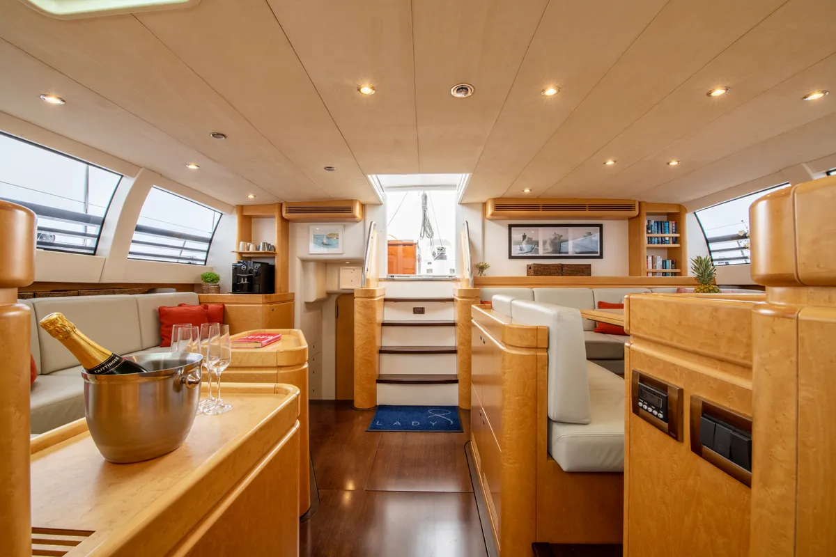 Salon of Lady 8, a CNB Bordeaux 95 sailboat at Svolvær, Norway