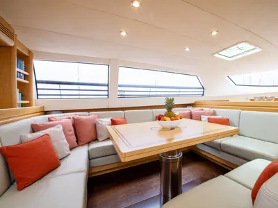 Salon of Lady 8, a CNB Bordeaux 95 sailboat at Svolvær, Norway
