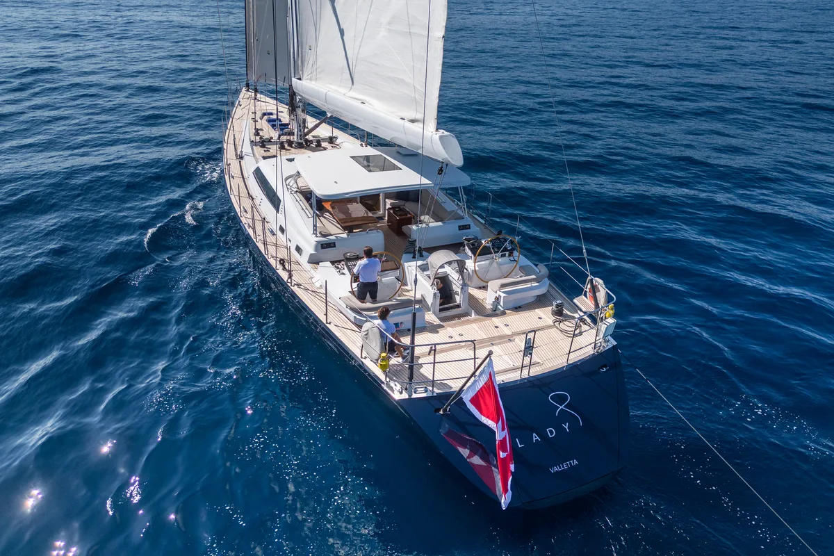 Exterior view of Lady 8, a CNB Bordeaux 95 sailboat at Svolvær, Norway