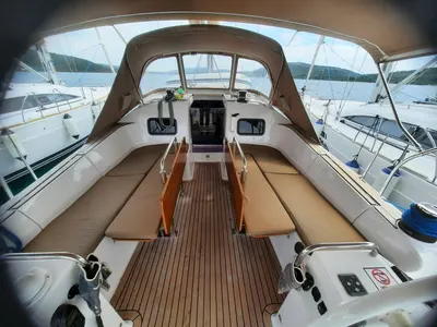 Cockpit of Kristi, a Elan Impression 45.1 sailboat at Pirovac, Croatia