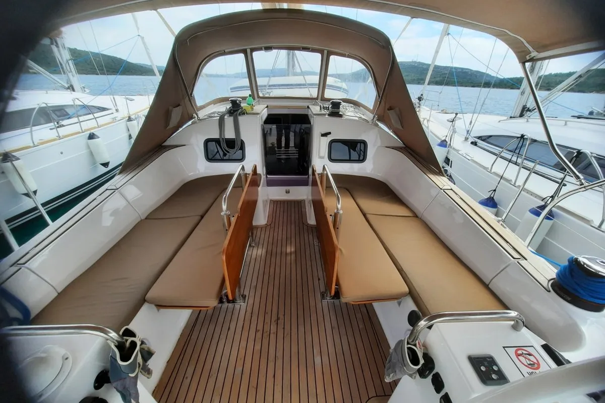 Cockpit of Kristi, a Elan Impression 45.1 sailboat at Pirovac, Croatia