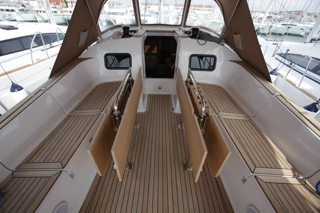 Deck of Kristi, a Elan Impression 45.1 sailboat at Pirovac, Croatia