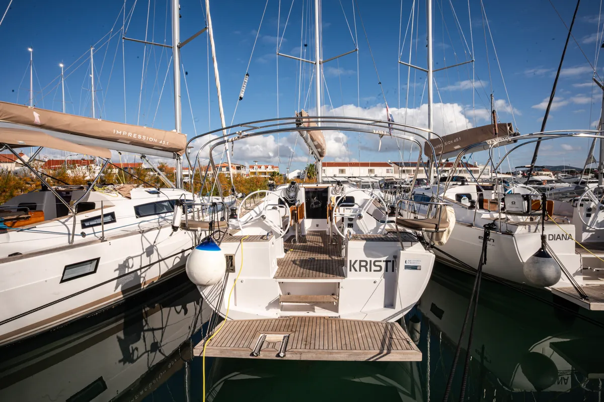 Exterior view of Kristi, a Elan Impression 45.1 sailboat at Pirovac, Croatia