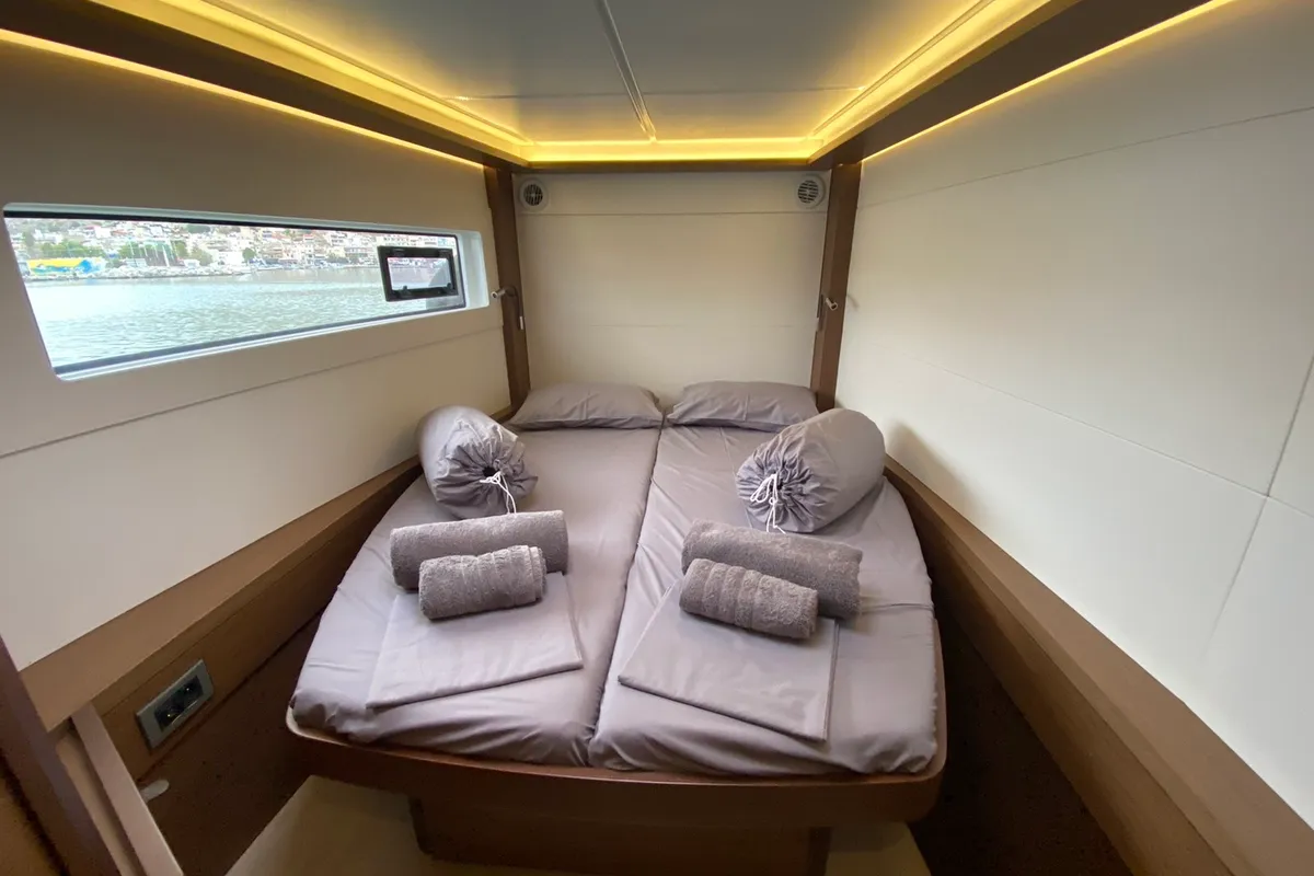 Cabin on Zen - Green Wave, a Lagoon 46 catamaran at Athens, Greece