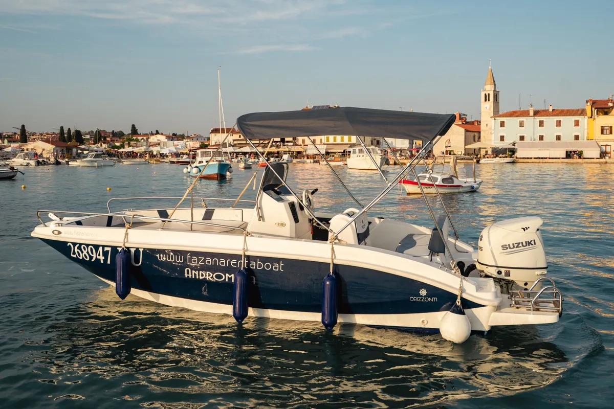 Exterior view of Andromeda, a Gulet Orizzonti Andromeda motorboat at Valbandon, Croatia