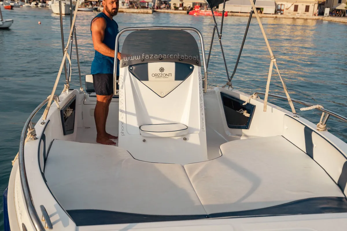 Deck of Andromeda, a Gulet Orizzonti Andromeda motorboat at Valbandon, Croatia