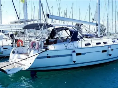 Exterior view of Bimba matta, a Bavaria 45 Cruiser sailboat at Piombino, Italy