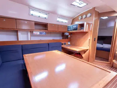 Salon of Bimba matta, a Bavaria 45 Cruiser sailboat at Piombino, Italy
