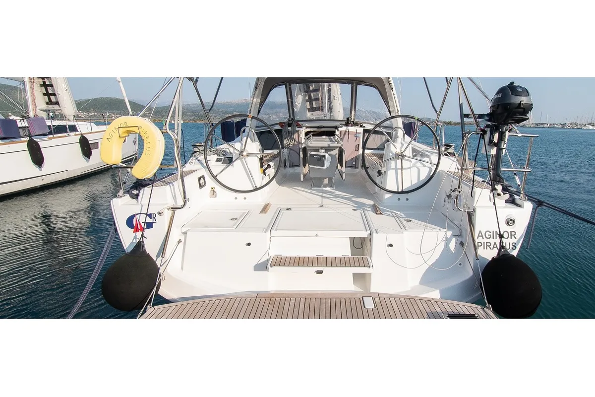 Cockpit of Aginor, a Beneteau Oceanis 41.1 sailboat at Municipal Unit of Nea Peramos, Greece