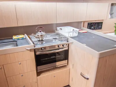 Galley of Aginor, a Beneteau Oceanis 41.1 sailboat at Municipal Unit of Nea Peramos, Greece