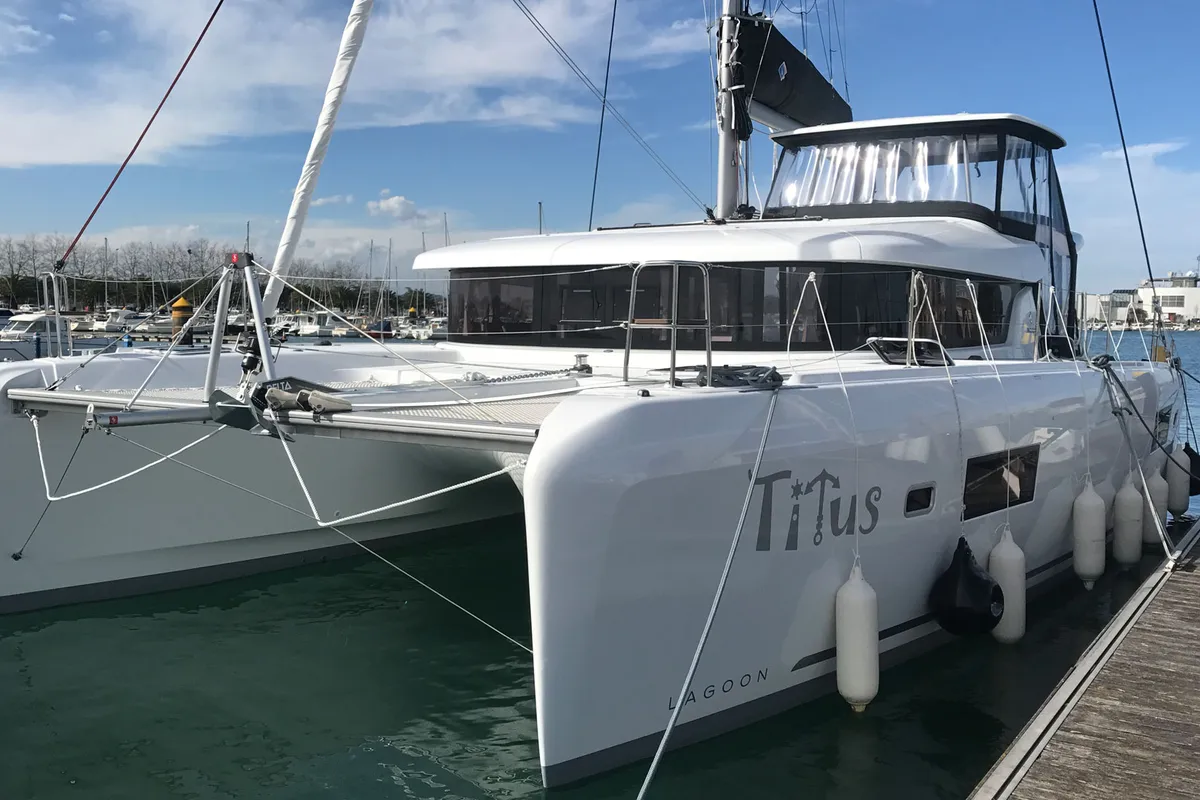 Exterior view of Titus, a Lagoon 42 OW catamaran at Općina Rogoznica, Croatia