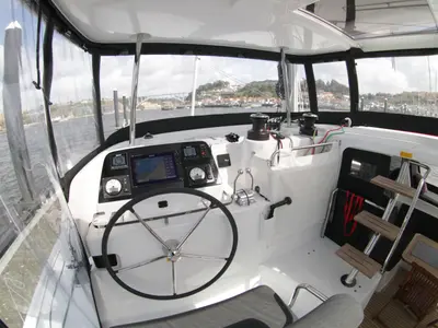 Cockpit of Titus, a Lagoon 42 OW catamaran at Općina Rogoznica, Croatia
