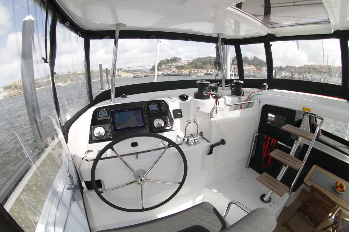 Cockpit of Titus, a Lagoon 42 OW catamaran at Općina Rogoznica, Croatia