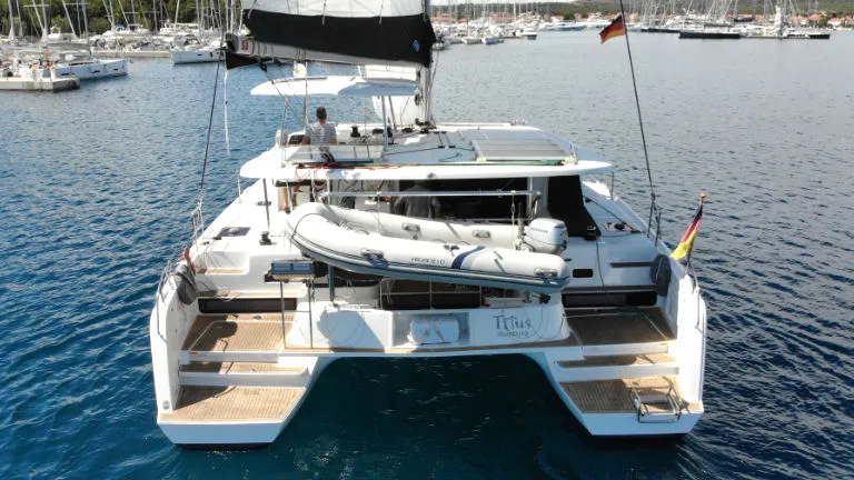 Exterior view of Titus, a Lagoon 42 OW catamaran at Općina Rogoznica, Croatia