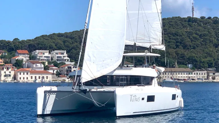 Exterior view of Titus, a Lagoon 42 OW catamaran at Općina Rogoznica, Croatia