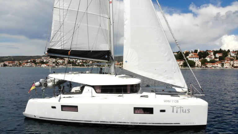 Exterior view of Titus, a Lagoon 42 OW catamaran at Općina Rogoznica, Croatia