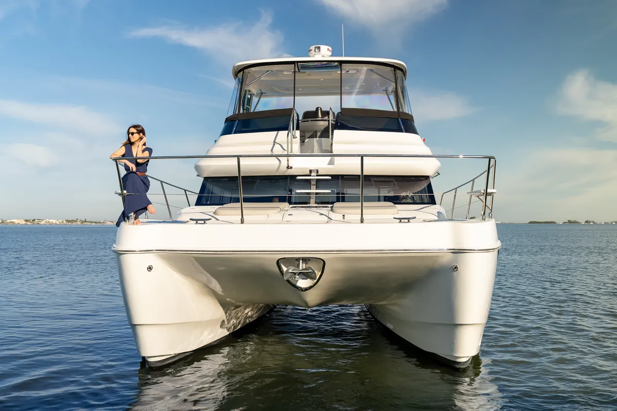 Exterior view of Big Joy, a Aquila 42 Yacht catamaran at Cannigione, Italy