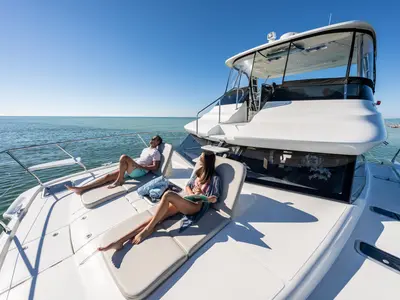 Deck of Big Joy, a Aquila 42 Yacht catamaran at Cannigione, Italy