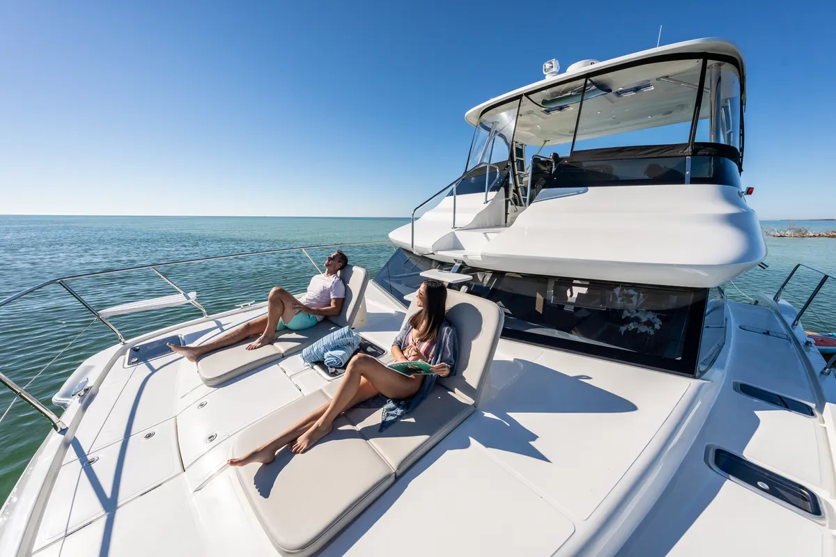 Deck of Big Joy, a Aquila 42 Yacht catamaran at Cannigione, Italy
