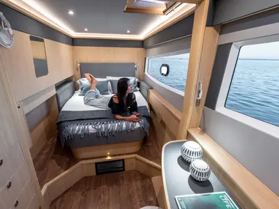 Cabin on Big Joy, a Aquila 42 Yacht catamaran at Cannigione, Italy