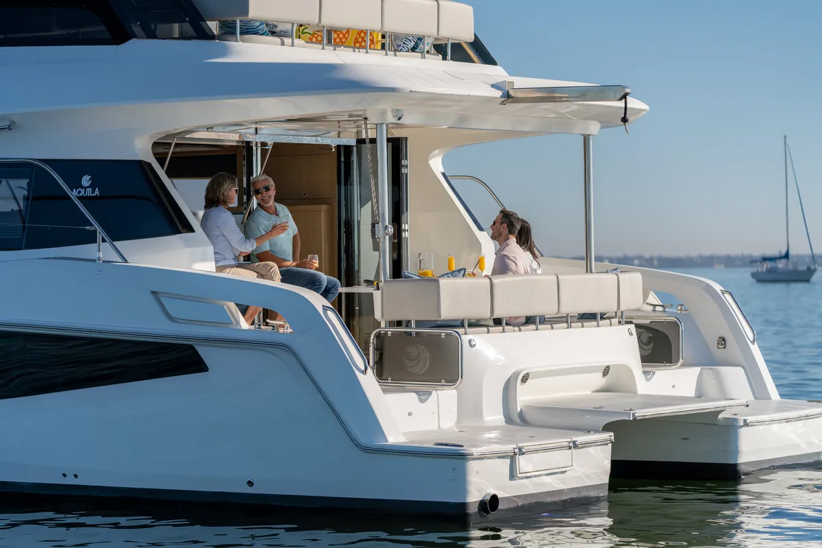 Deck of Big Joy, a Aquila 42 Yacht catamaran at Cannigione, Italy