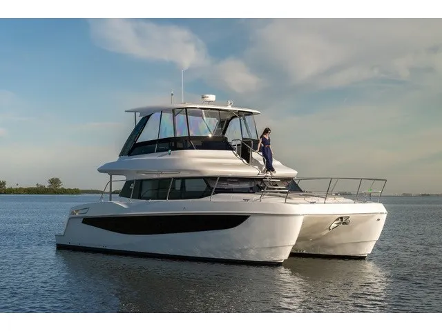 Exterior view of Big Joy, a Aquila 42 Yacht catamaran at Cannigione, Italy