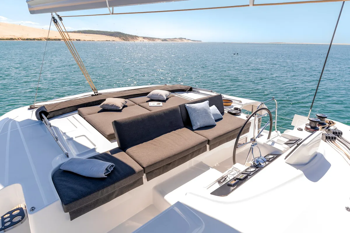 Deck of Keep, a Lagoon 46 catamaran at Sant Antoni de Portmany, Spain