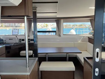 Salon of Keep, a Lagoon 46 catamaran at Sant Antoni de Portmany, Spain
