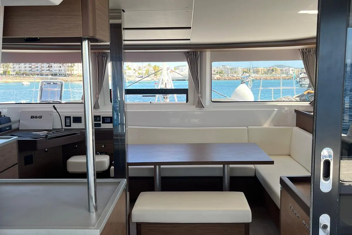 Salon of Keep, a Lagoon 46 catamaran at Sant Antoni de Portmany, Spain