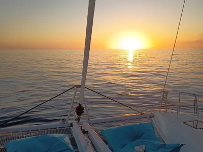 Deck of Keep, a Lagoon 46 catamaran at Sant Antoni de Portmany, Spain