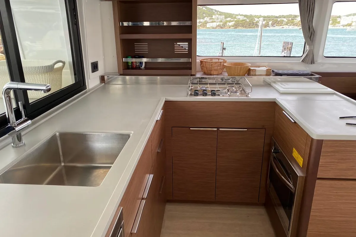 Galley of Keep, a Lagoon 46 catamaran at Sant Antoni de Portmany, Spain