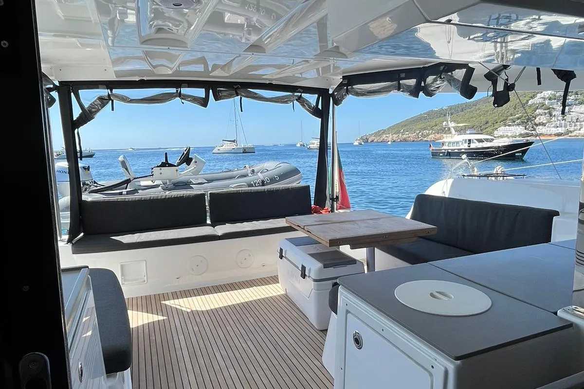 Deck of Keep, a Lagoon 46 catamaran at Sant Antoni de Portmany, Spain