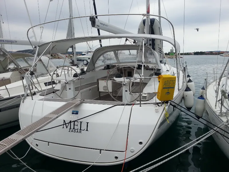 Exterior view of Meli, a Bavaria Cruiser 45 sailboat at Općina Sukošan, Croatia