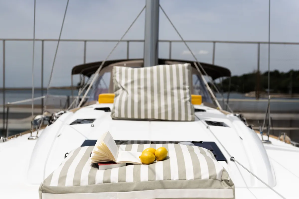 Deck of Lemon, a Jeanneau Sun Odyssey 469 sailboat at Preveza, Greece
