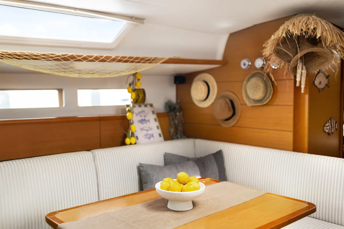 Salon of Lemon, a Jeanneau Sun Odyssey 469 sailboat at Preveza, Greece