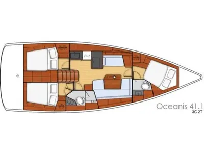 Floor plan of IKARIA, a Beneteau Oceanis 41.1 sailboat at Nea Peramos, Greece