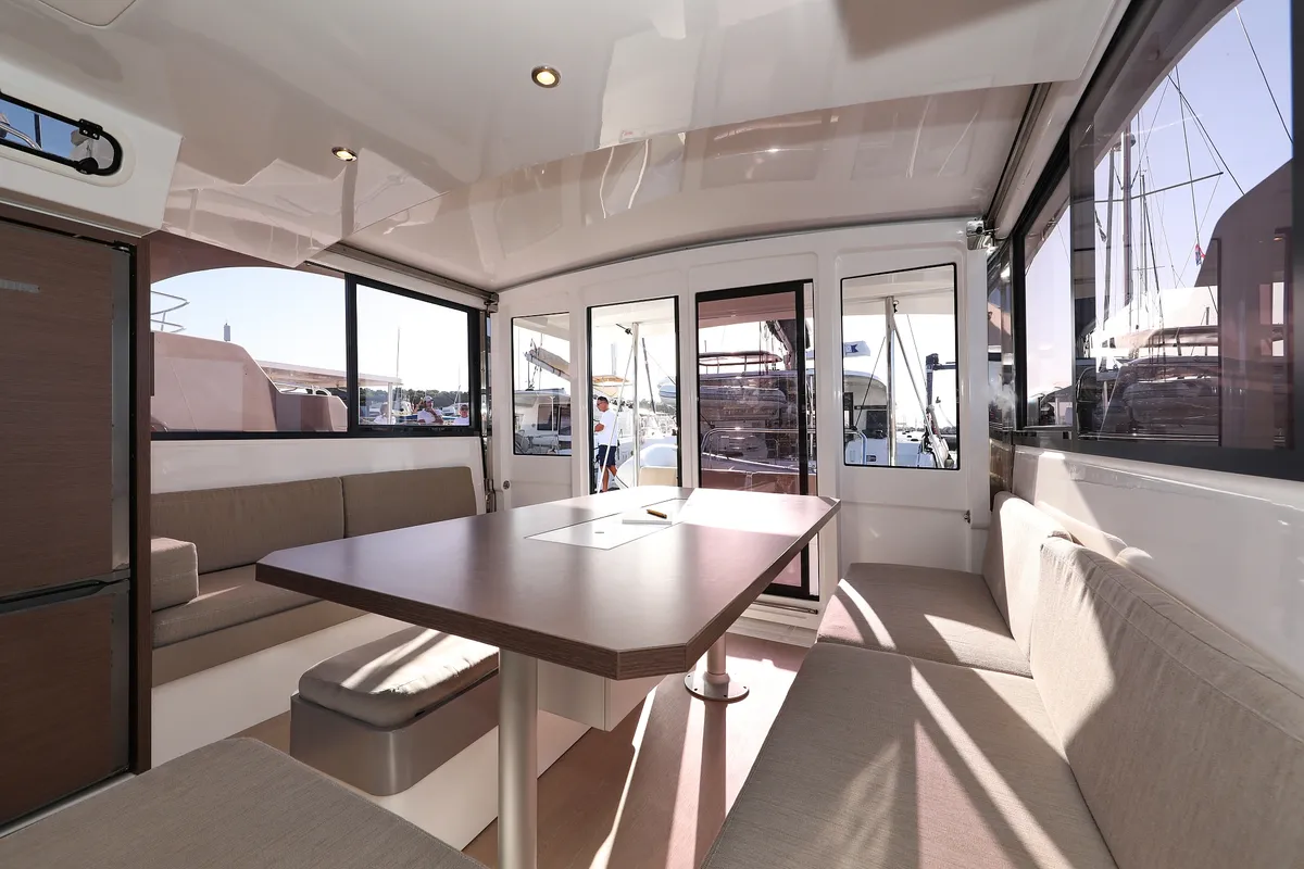 Salon of Gonggong, a Bali Catspace catamaran at Grad Trogir, Croatia
