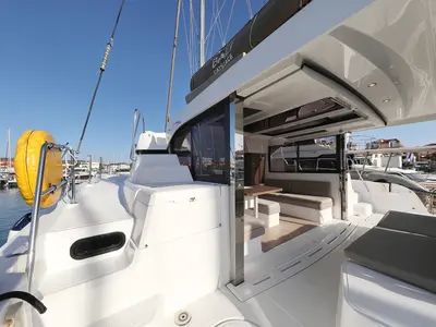 Deck of Gonggong, a Bali Catspace catamaran at Grad Trogir, Croatia
