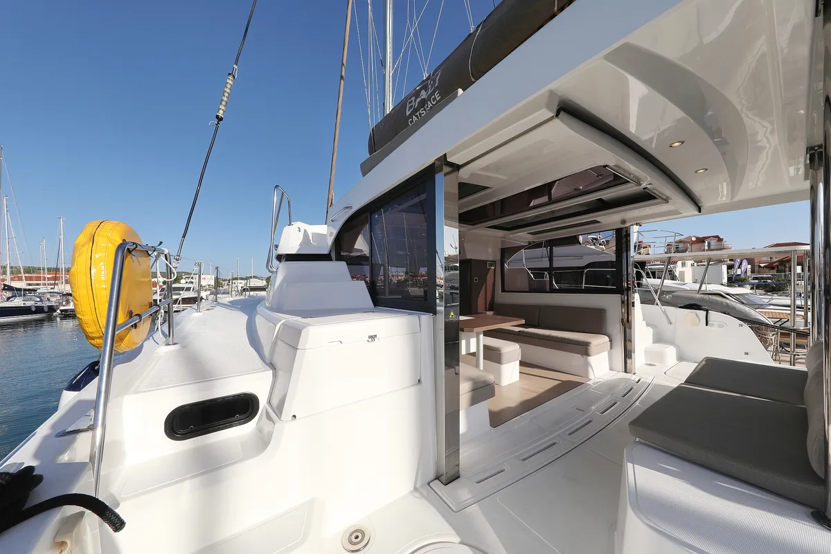 Deck of Gonggong, a Bali Catspace catamaran at Grad Trogir, Croatia