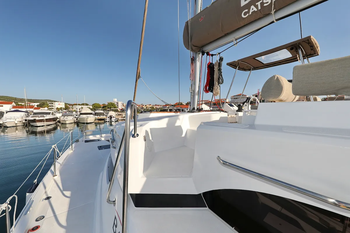 Deck of Gonggong, a Bali Catspace catamaran at Grad Trogir, Croatia