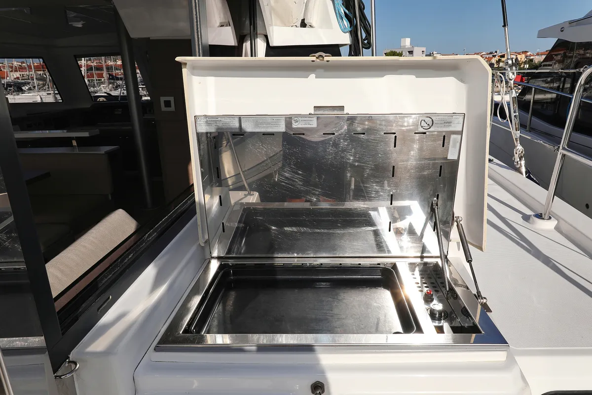 Deck of Gonggong, a Bali Catspace catamaran at Grad Trogir, Croatia