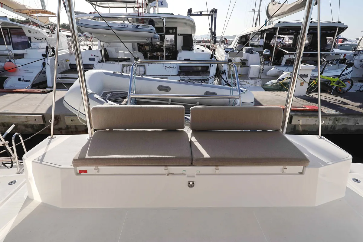 Deck of Gonggong, a Bali Catspace catamaran at Grad Trogir, Croatia
