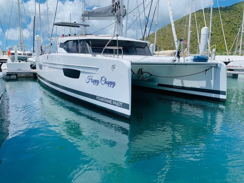Exterior view of Hoppy Choppy, a Fountaine Pajot Isla 40 catamaran at Road Town, British Virgin Islands