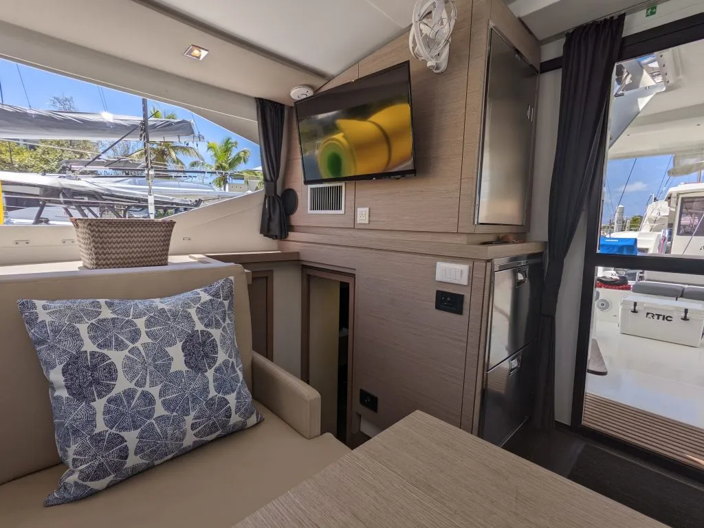 Salon of Hoppy Choppy, a Fountaine Pajot Isla 40 catamaran at Road Town, British Virgin Islands