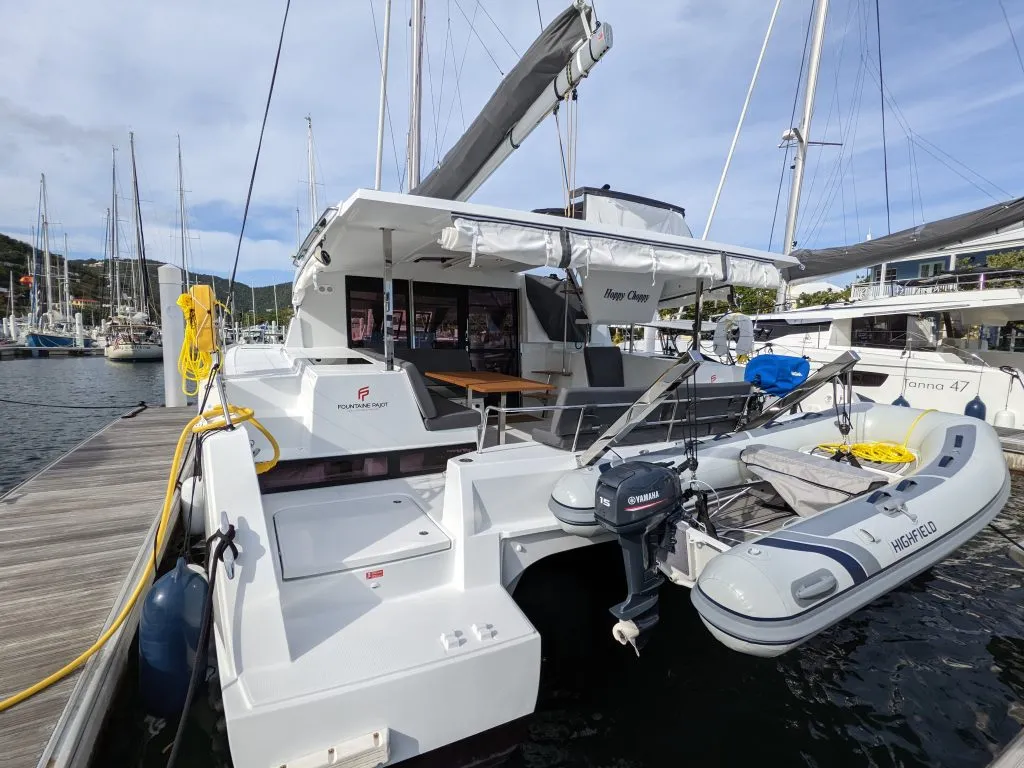 Exterior view of Hoppy Choppy, a Fountaine Pajot Isla 40 catamaran at Road Town, British Virgin Islands